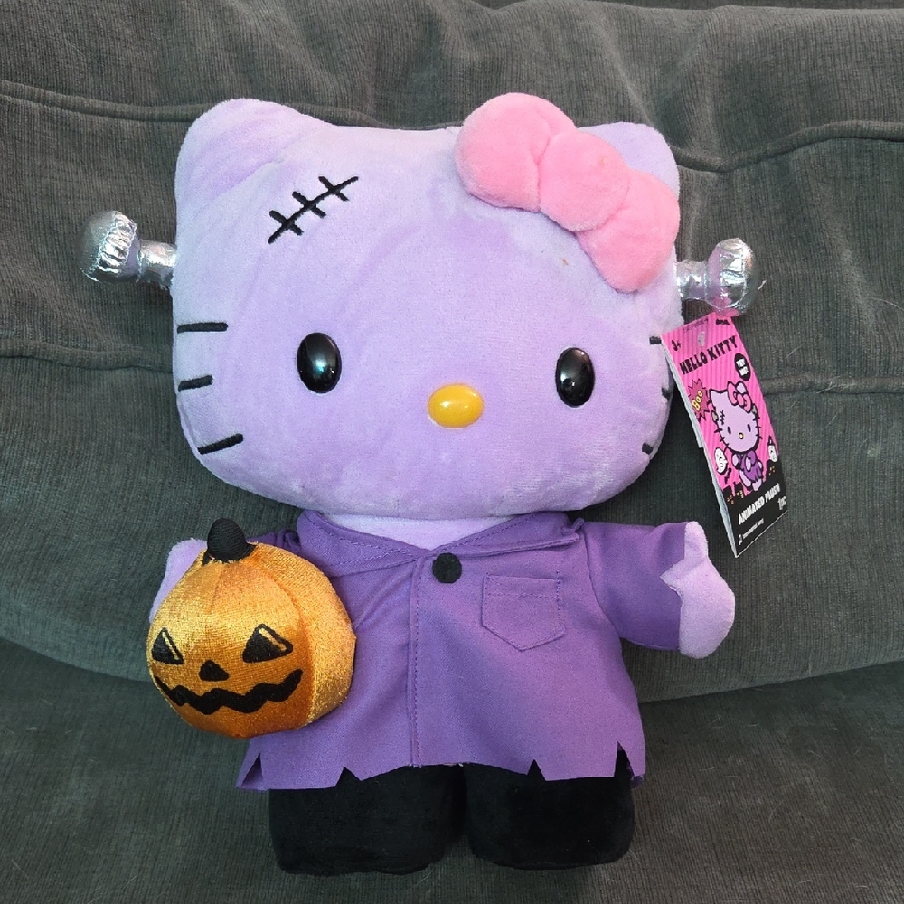 Hello Kitty Purple Plush Stepper with Pink Bow and Pumpkin